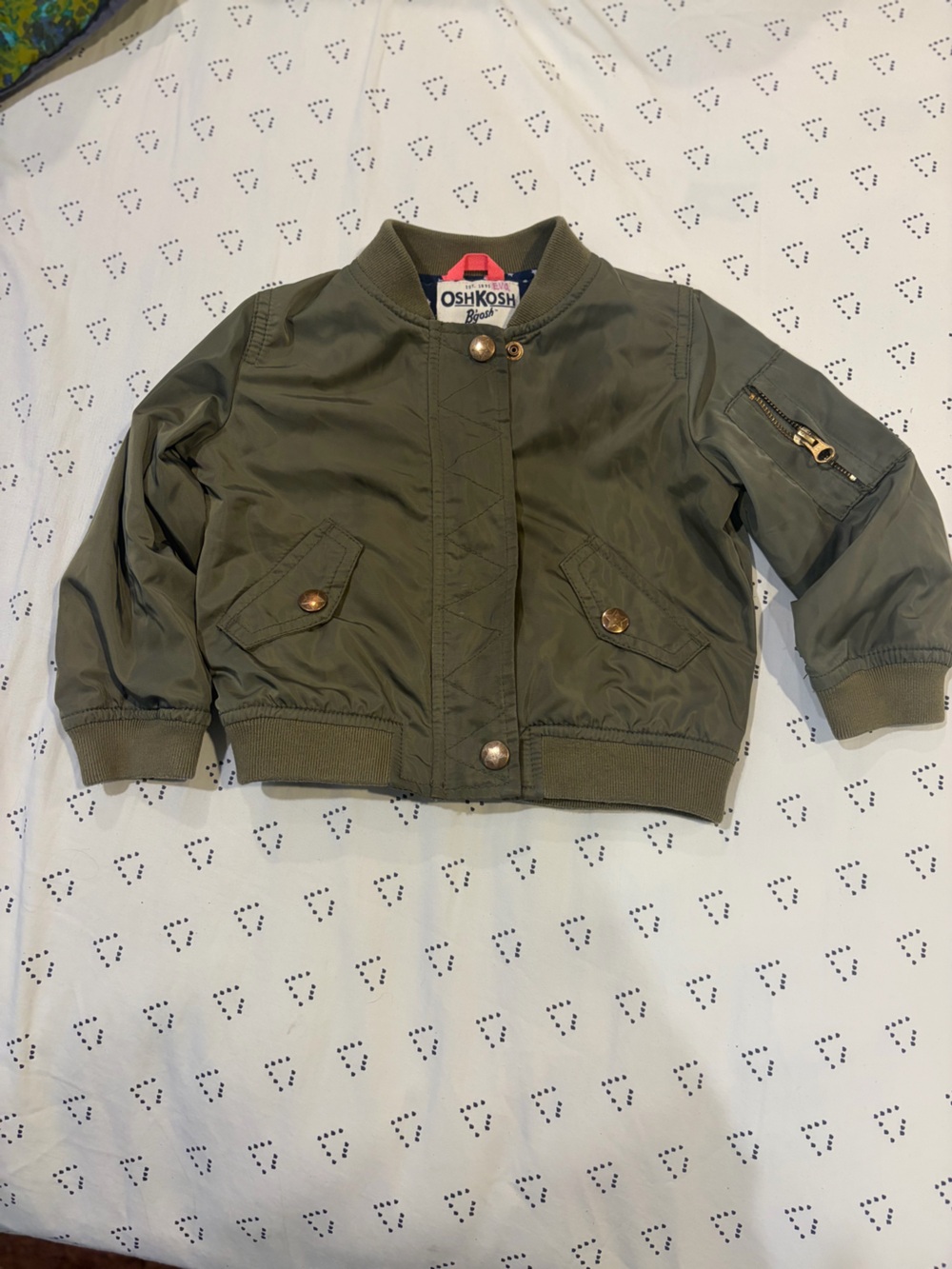 OshKosh Olive Green bomber Jacket with Navy Star Lining 2T